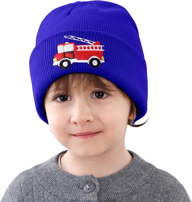 KDVOG Store Kids Knit Beanie Cute Fire Trucks Embroidery Warm Cuffed Skull Caps Classic Autumn Winter Hats for Boys Girls 3-8 Years - Image 2